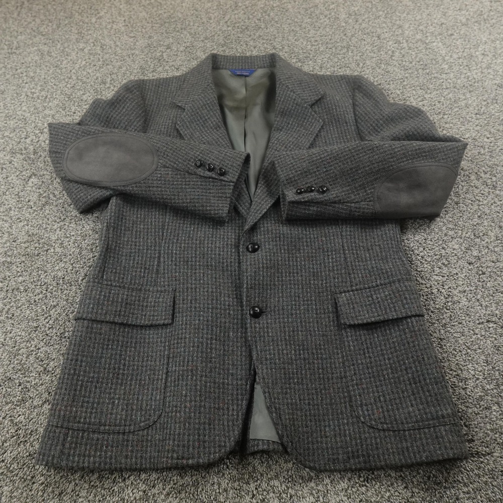 VTG Pendleton Blazer Mens 44 Gray Wool Tweed Elbow Patch Sport Coat Jacket USA - Picture 2 of 15
